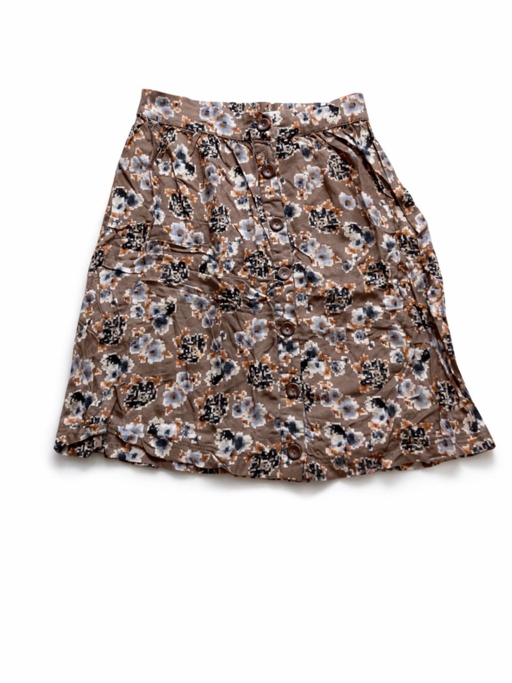 Lily White Brown Floral Button-Front A-Line Skirt